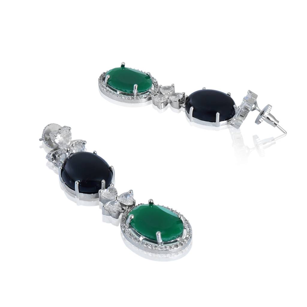 Black Onyx And Greent Cut Dangler Earrings : IE806B