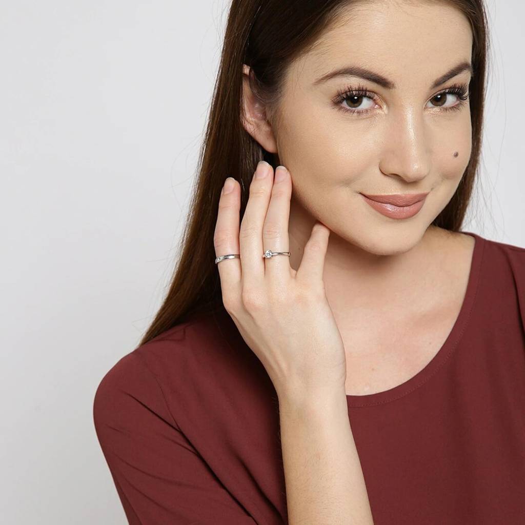 Silver Plated Classic Solitaire Couple Rings For Lovers Promise Engagement Wedding Band Valentine Jewellery Gift For : PFCCR04