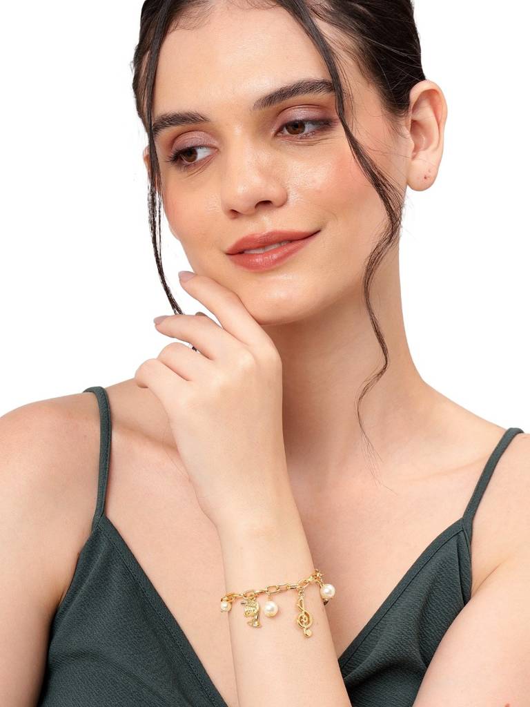 Anti-Tarnish 22Kt Gold-Plated Musical Charm Bracelet : BR07004