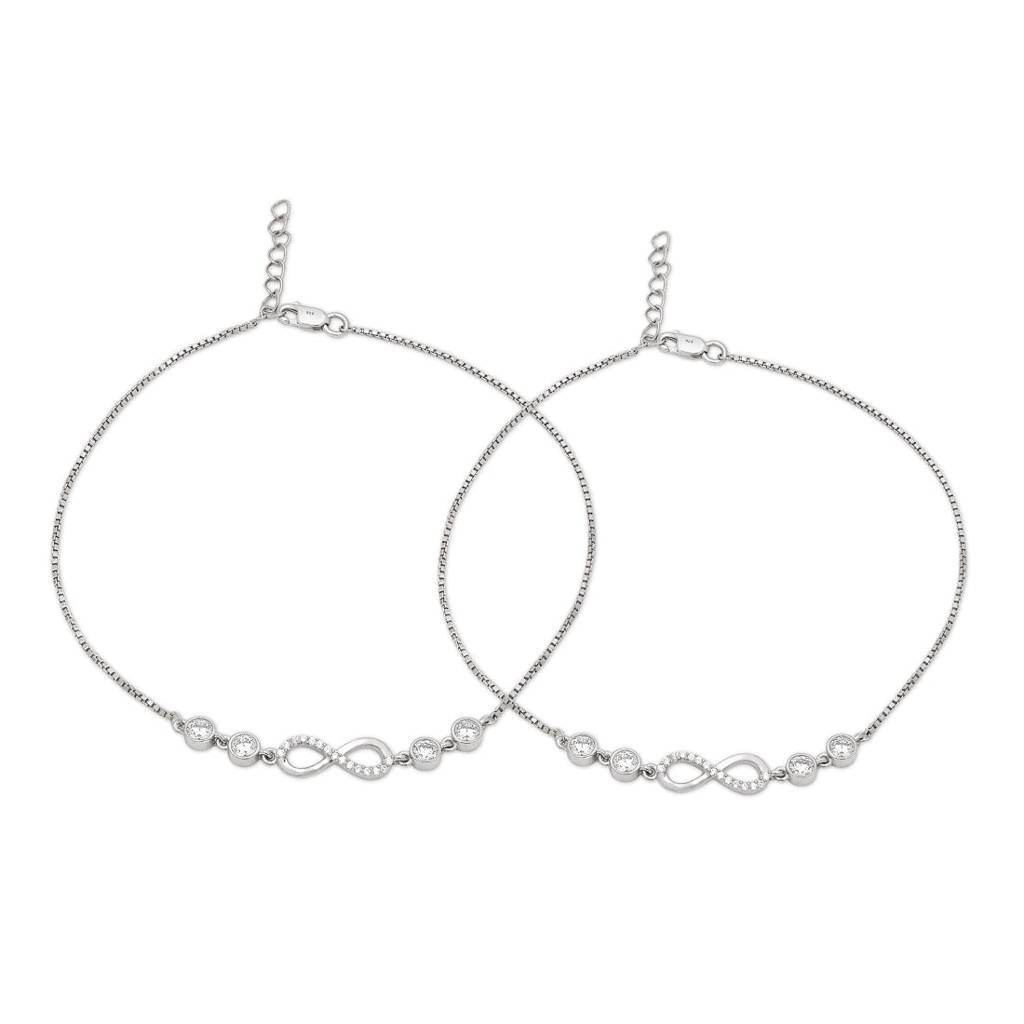 Infinite Sparkle Rhodium-Plated 925 Sterling Silver Anklet : ANK-60319-PAIR-R
