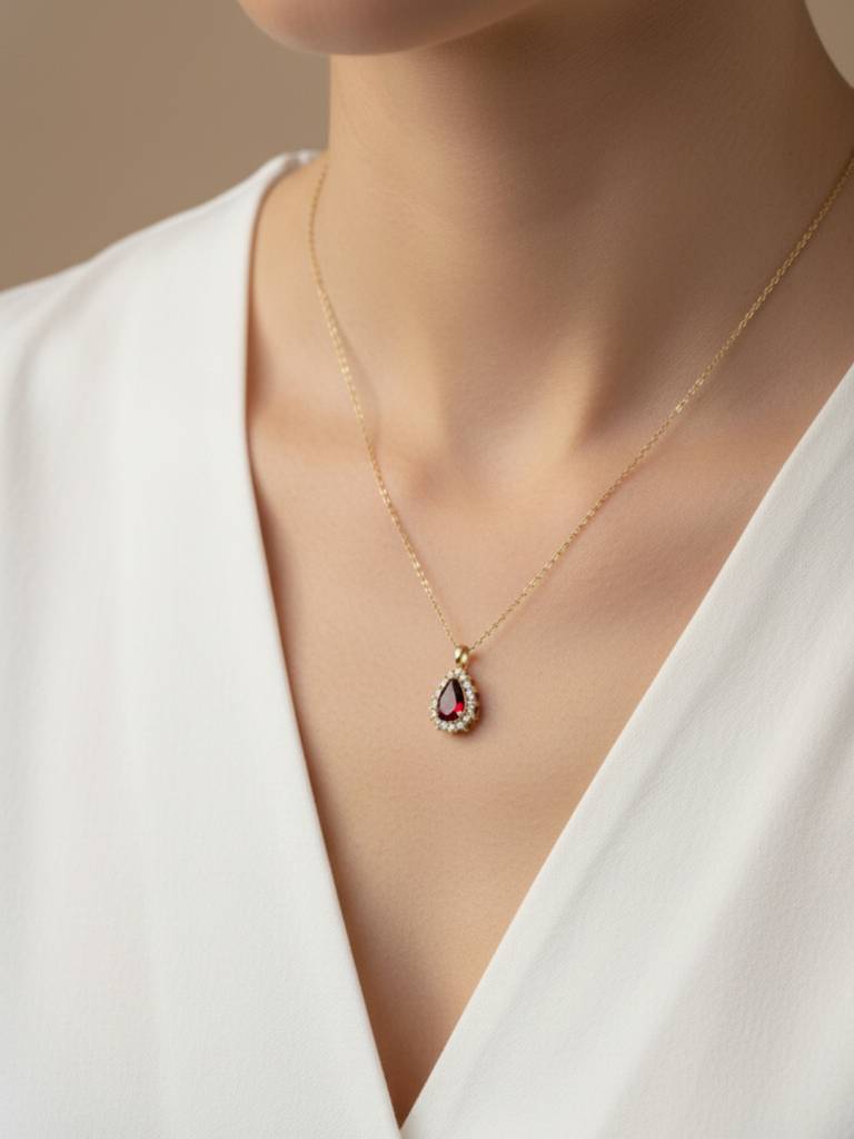 Anti-Tarnish Maroon Moissanite Pendant Necklace | 18K Gold Cz Chain : ATC642MSPC