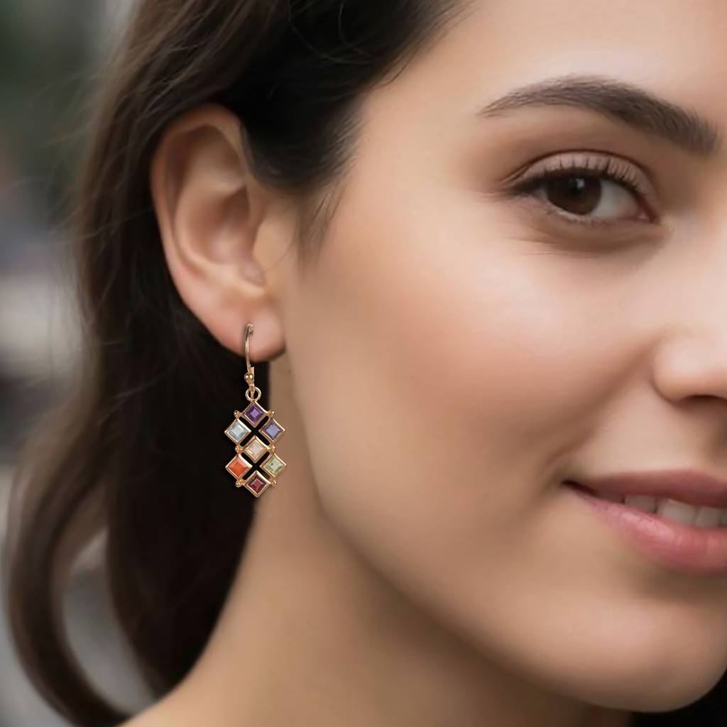 | 925 Sterling Silver Gold Plated  Chakra Stone Earrings For Women | Authentic Silver Jewelry | Handcrafted Elegan : FU-0314-G