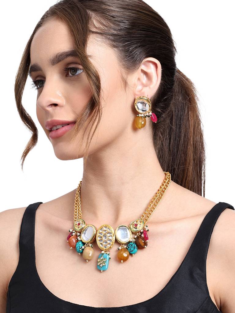 Gold-Plated Multicolored Fusion  Earrings : ER08062