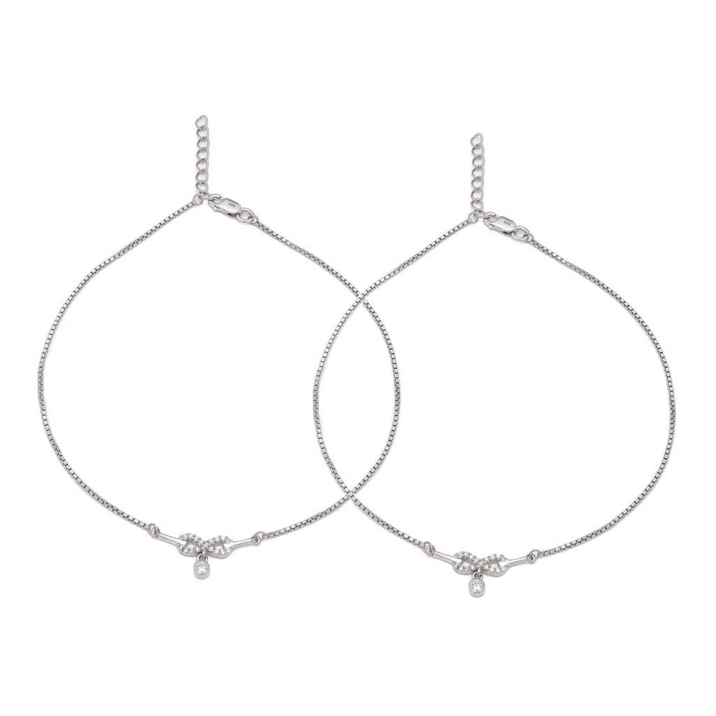 Infinite Glamour Rhodium-Plated 925 Sterling Silver Anklet : ANK-60320-PAIR-R