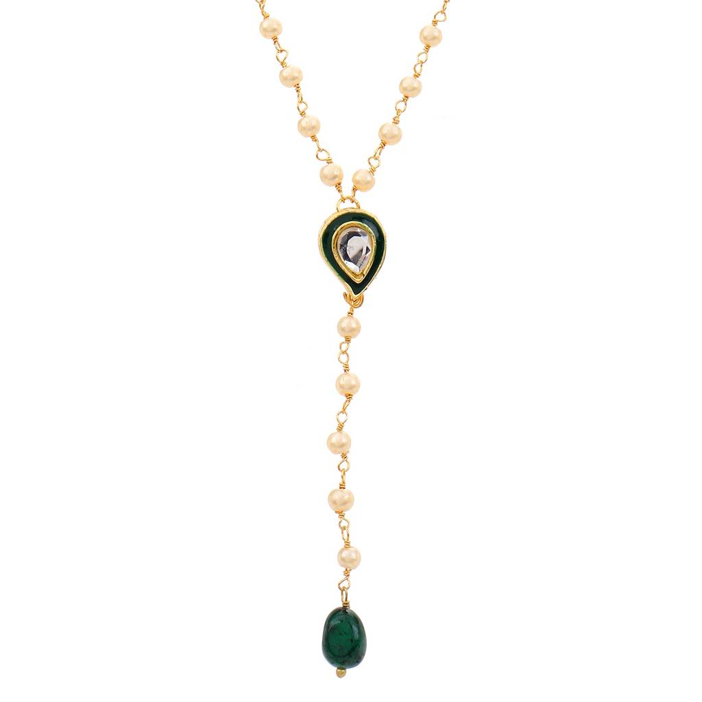 22Kt Gold-Plated Enamel Kundan Pearl Chain Set : PE10017