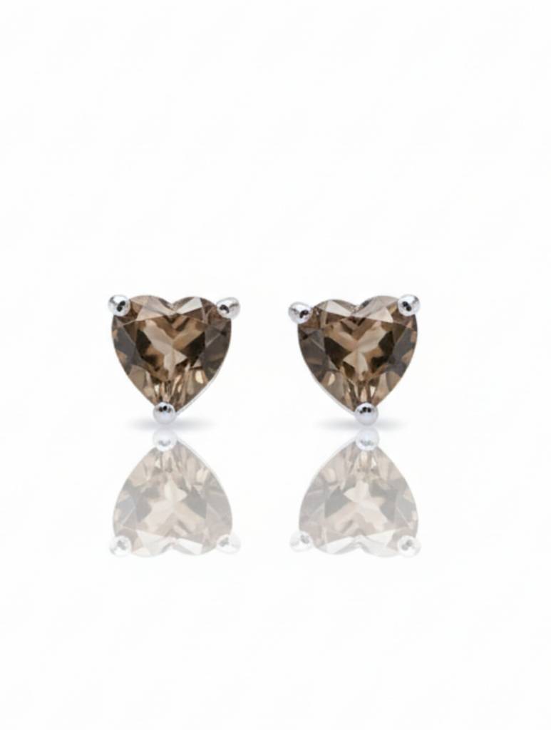 Kicky & Perky Heart-Cut Natural Smoky Quartz Stud Earrings In 925 Sterling Silver : VSILSME032