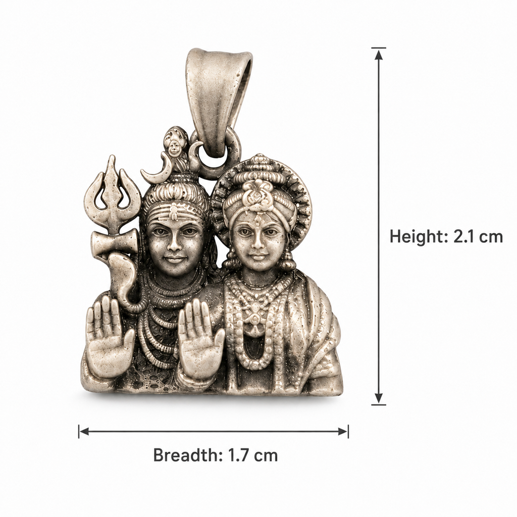 925 Sterling Silver Shiv Shakti Divine Lord Shiva & Goddess Parvati Spiritual Pendant : TWIN152