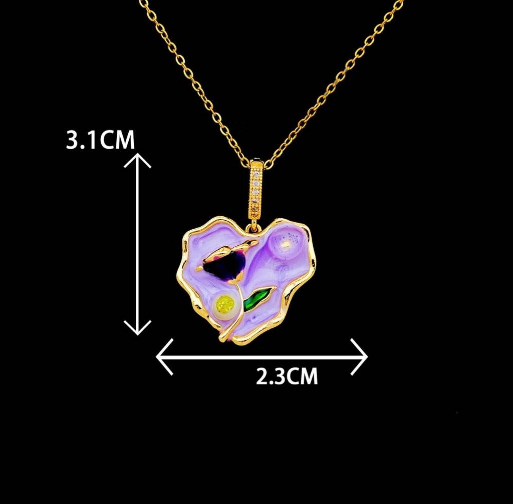 Stylish Resin Art Smart Look Heart Shape Purple Pendant With Anti Tarnish Gold Plated Chain : 118299