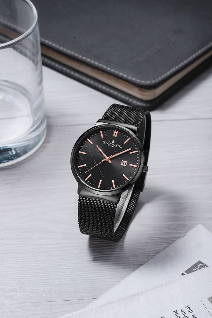 Surrey Collection Analog Quartz Watch For Men With Mesh Strap, Round Metal Case, Date Display : LFM10006-33