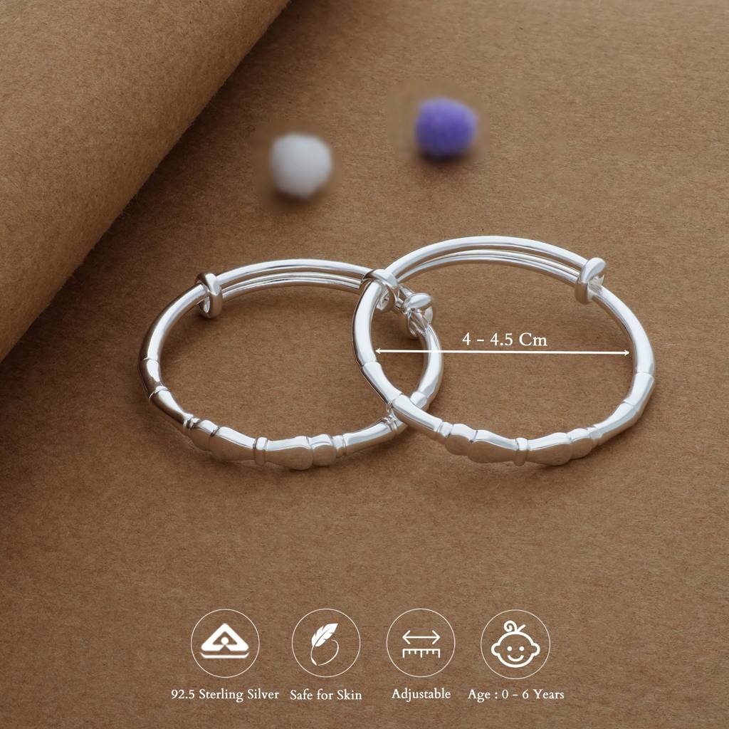 Iyal Bamboo Grace Silver Kid Bangles (0-6 Yrs) | 925 Hallmark | Adjustable | Everyday Wear : KB-CC-RH-A-308-P
