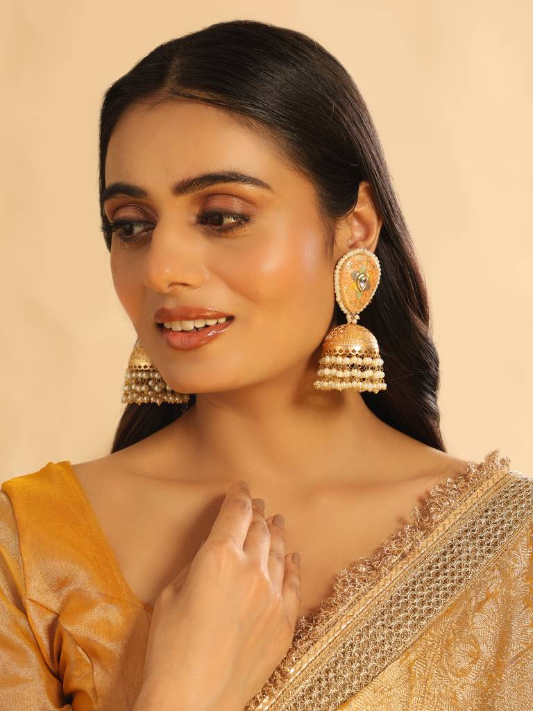 Royale Enamel Pearl Drop Statement Jhumki Earrings : YI24A0433E