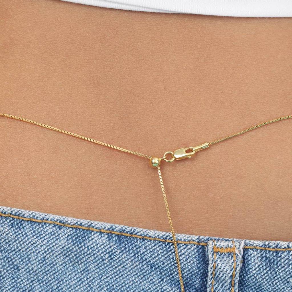 Sleek Gold Plated 925 Sterling Silver Box Chain Sliding Waist Chain : WC-10011-G-36-INCH