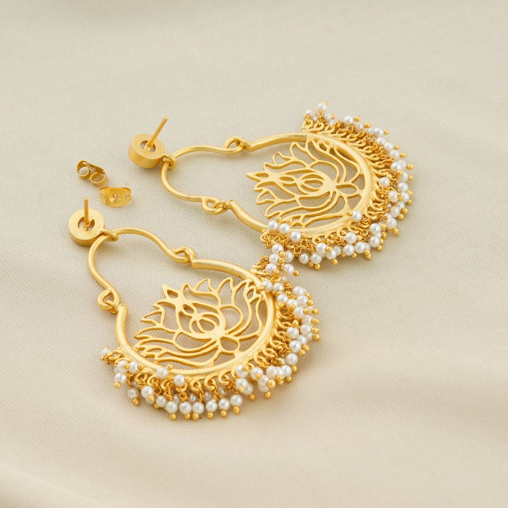Lotus Filigree Chaand Bali Earrings : WLE06