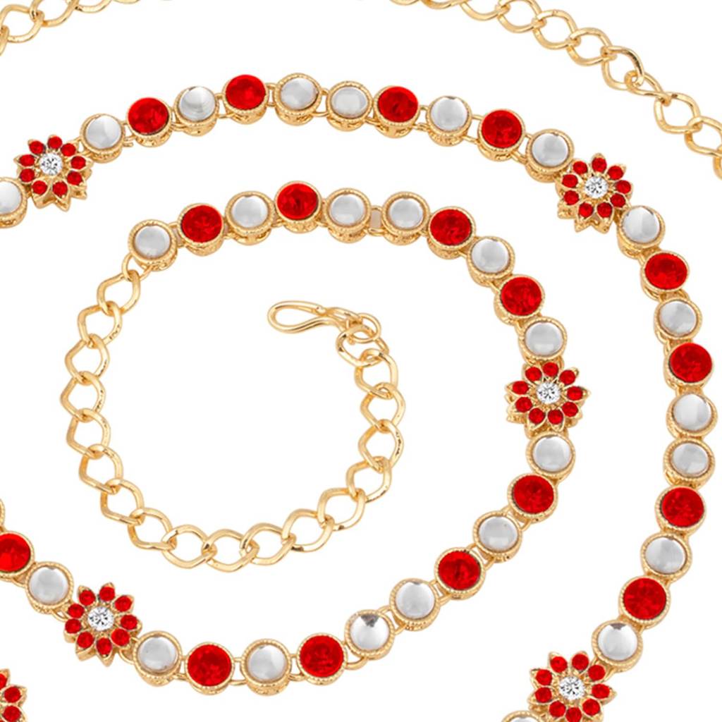 Peora Traditional Jewellery Gold Plated Kundan Waist Belt Kamarband Belly Chain For Women & Girls : PF37BCHB003R