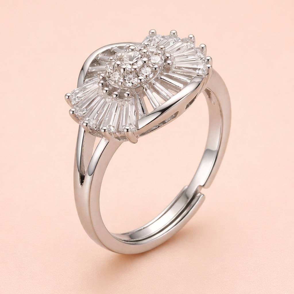 Silver-Tone Starburst Anti-Tarnish Ring : HSPS60MB1498