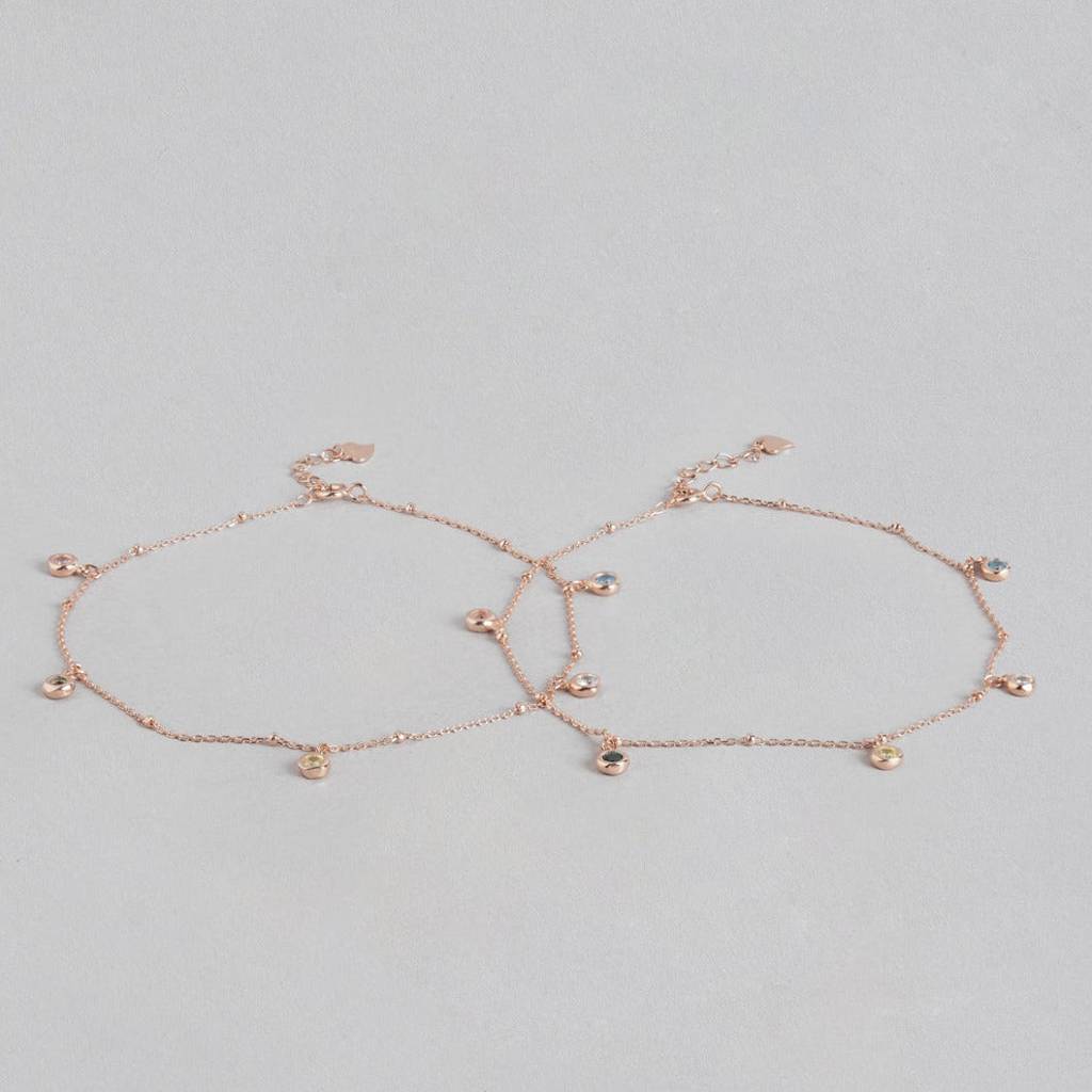 Rose Gold Plated 925 Sterling Silver Charm Anklet : ANK-60098-PAIR