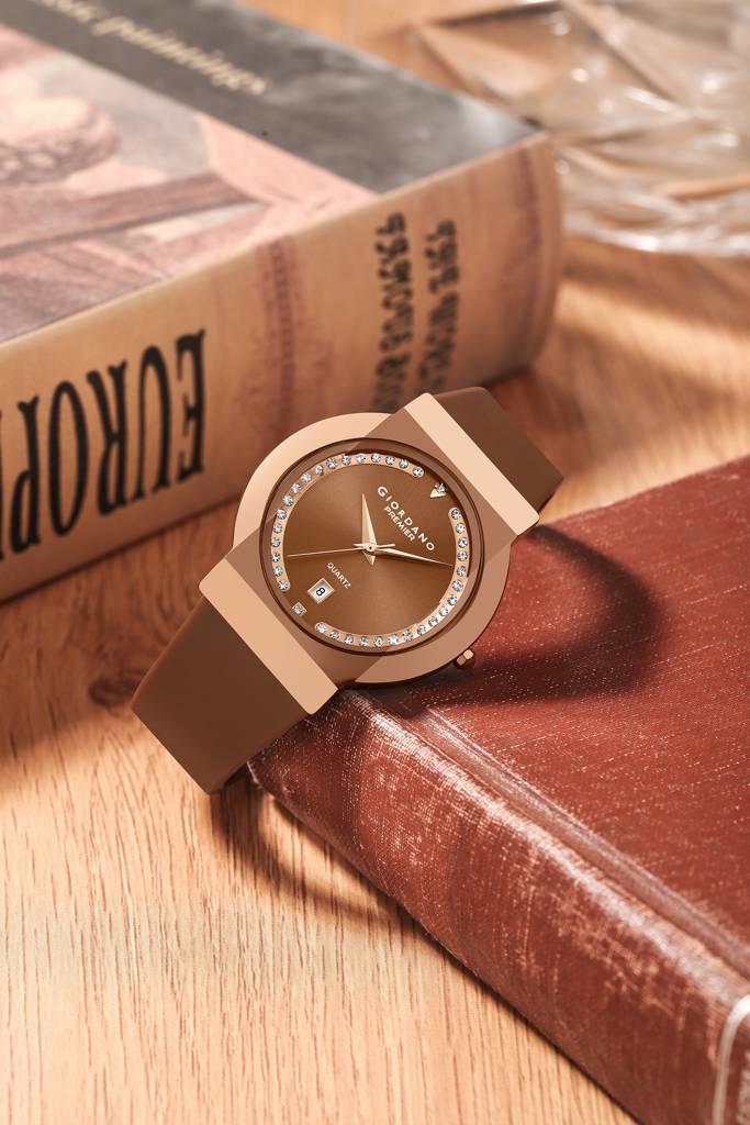 Premier Stellar Collection Analog Quartz Watch For Women With Round Dial, Crystal Studded Bezel, Date Display &  : GZ-50228-02