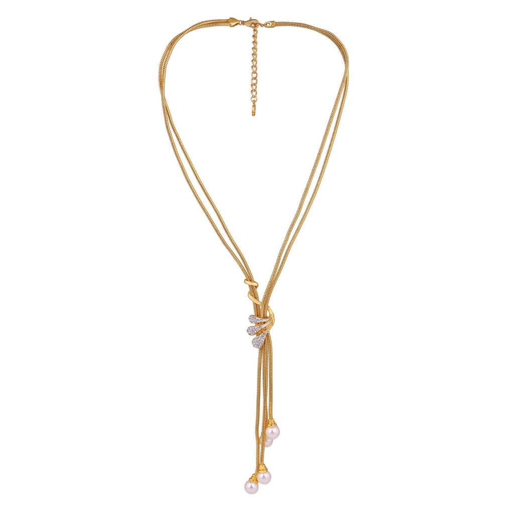 Estele Gold Plated Trendy Pearl Tassel Necklace Set For Women : 7099NKER