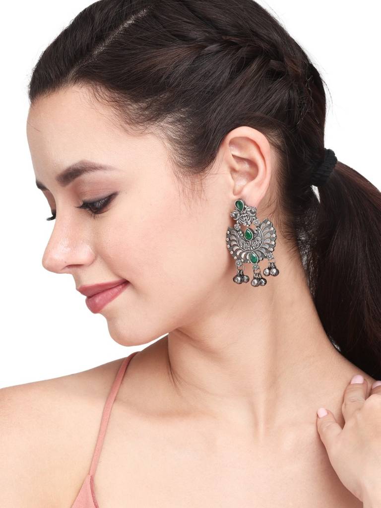 Silver Oxidised Finish Chandbali : S23DJER003SLV