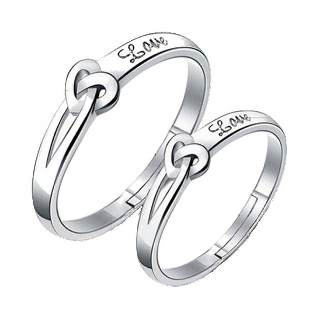 Silver Plated Love Heart Promise Couple Rings For Lovers Engagement Band Valentine Gift Sets Jewellery For Men And W : PFCCR06