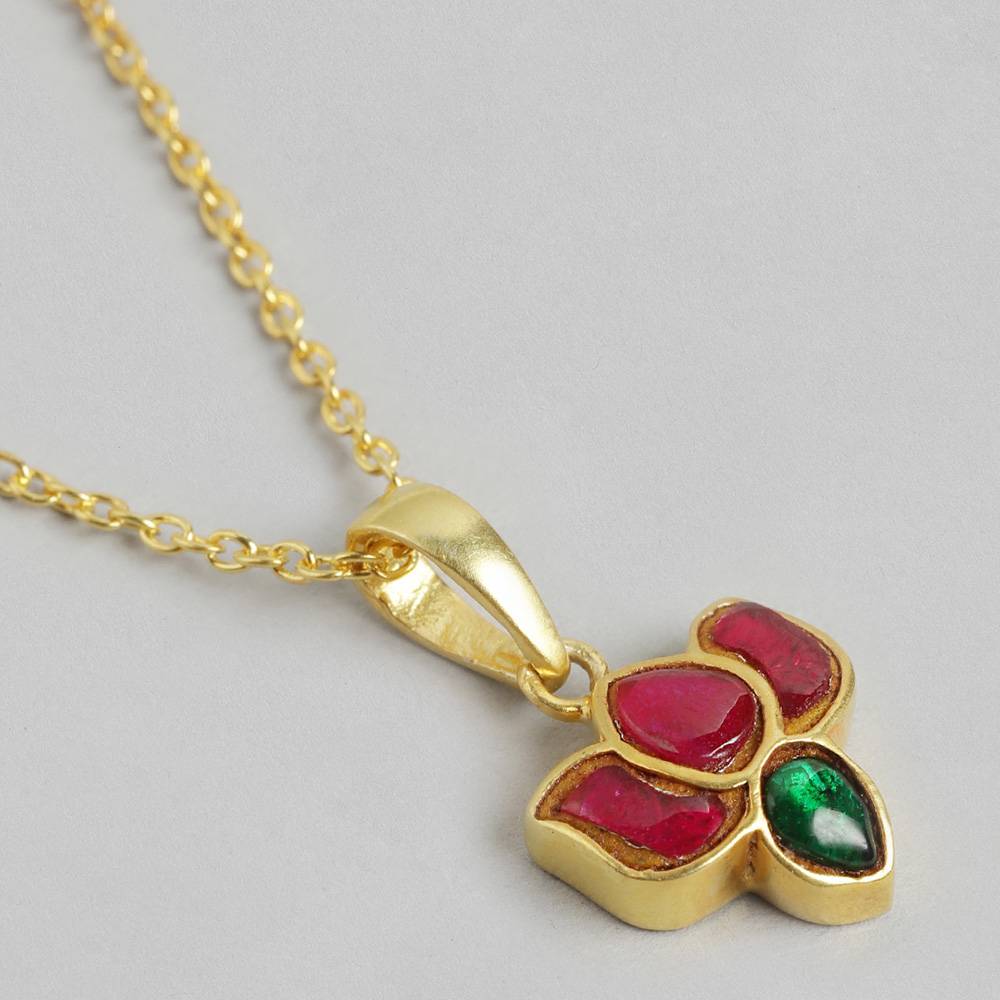 92.5 Silver Crimpson Kundan Lotus Necklace : 92.5 Silver Crimpson Kundan Lotus Necklace : 92.5 Silver Crimpson Kundan Lo