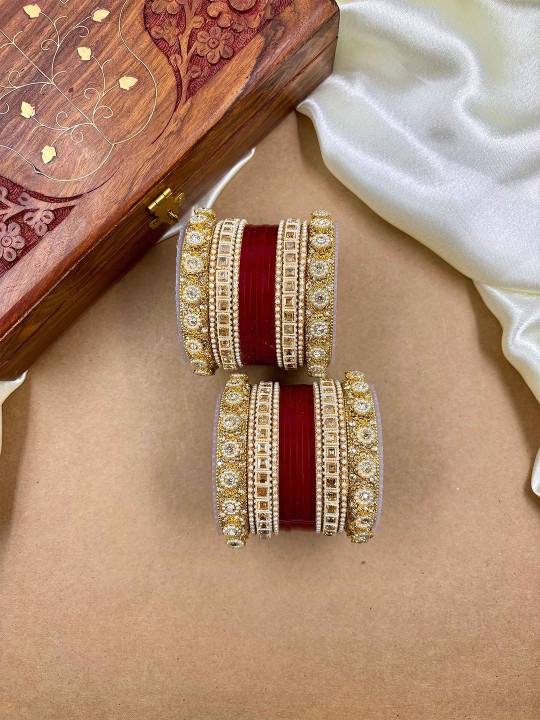 Traditional Red Punjabi Chuda : HB-23-24-RED