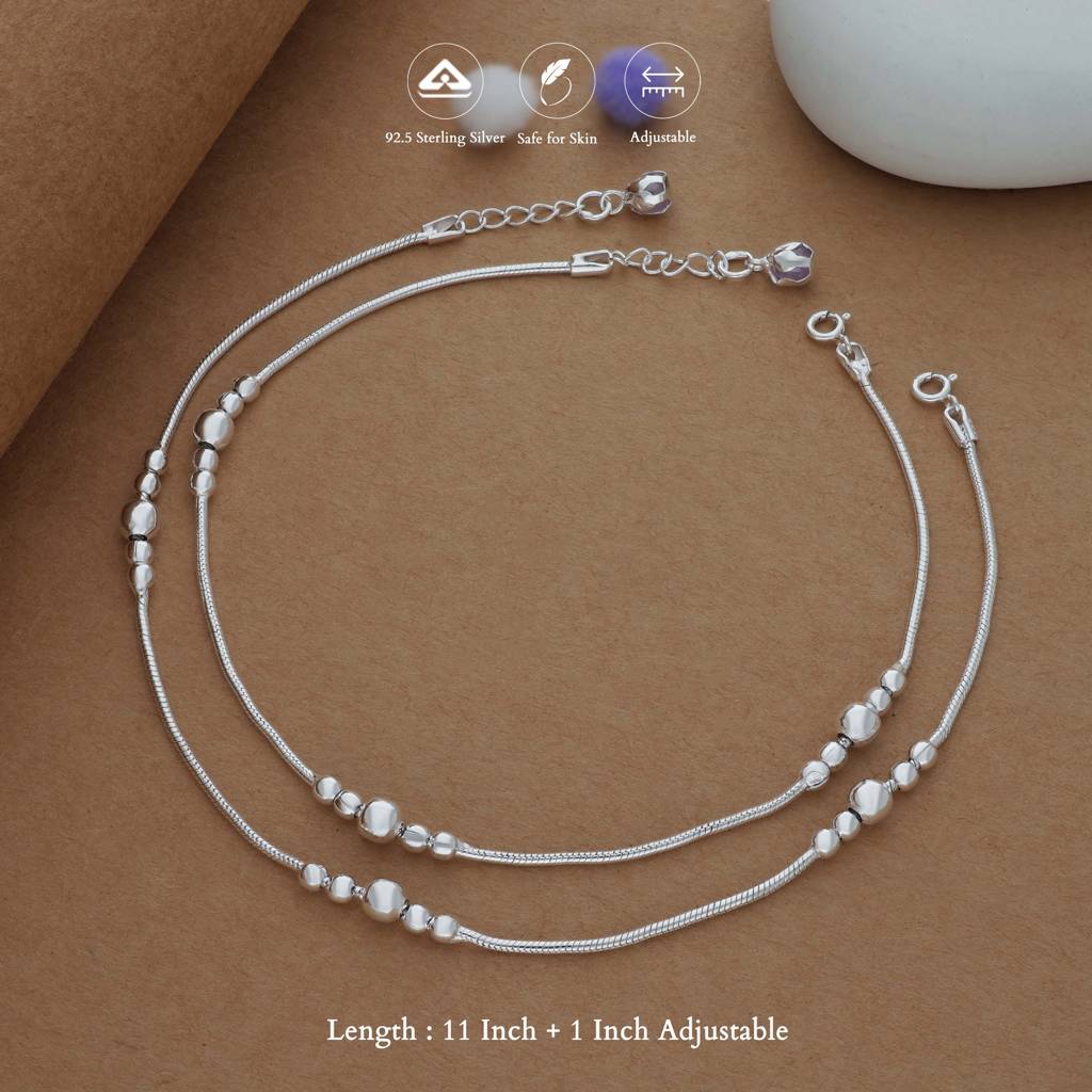 Iyal Grace Beadline Silver Women Anklet | 925 Hallmark | Daily Wear : WA-CT-RH-A-112-P