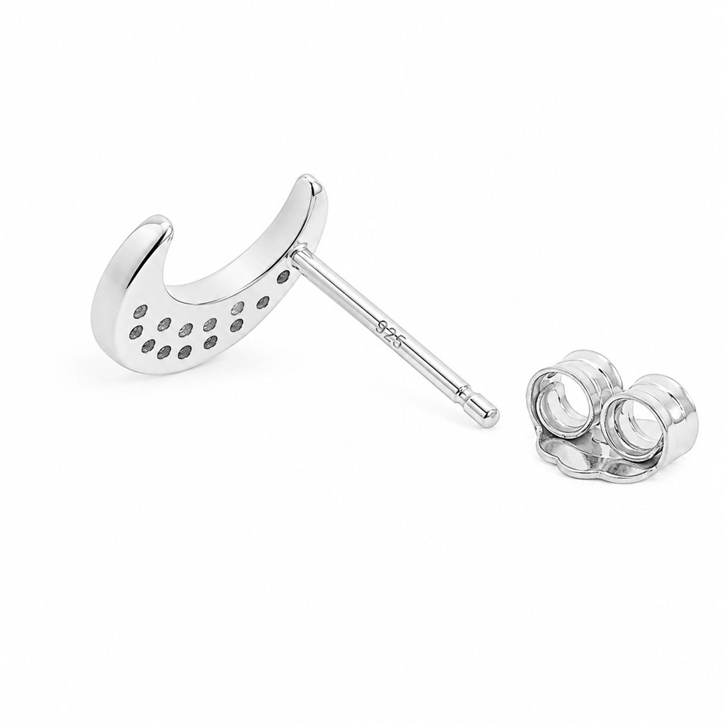 Silver Minimal Moon Spark Studs : WER00072