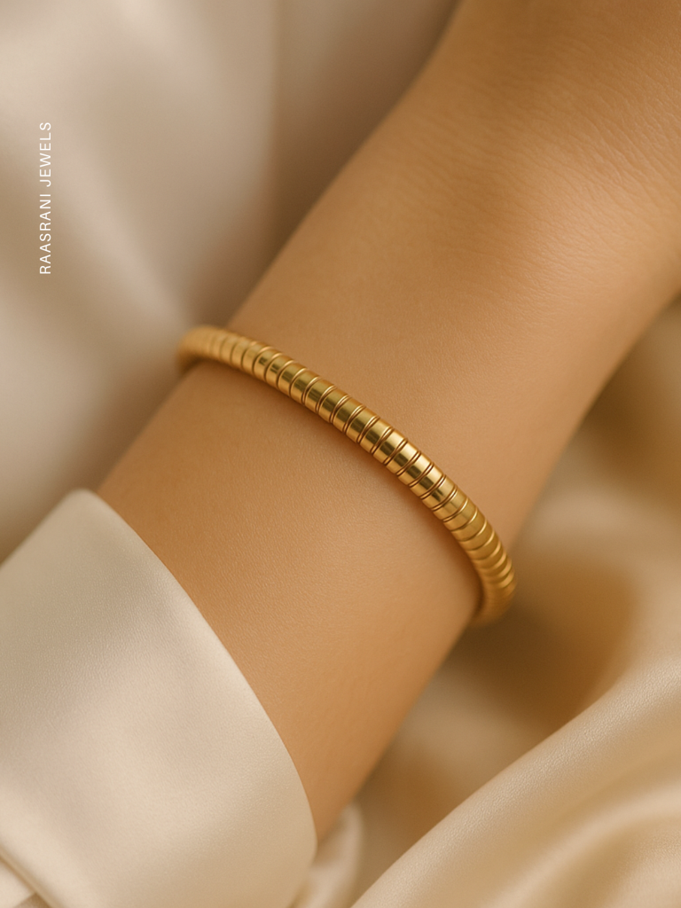 Gold Designer Striped Bracelet | 18K Gold Plated Anti-Tarnish Bangle : ATB624GDSB