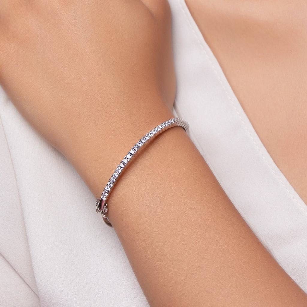 Square Solitaire Cz 925 Sterling Silver Bracelet : BR-80140
