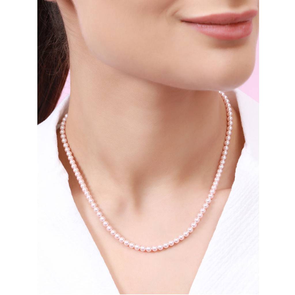 Shimmering Rhodium-Plated 925 Sterling Silver Pearl Necklace : NL-30319-R