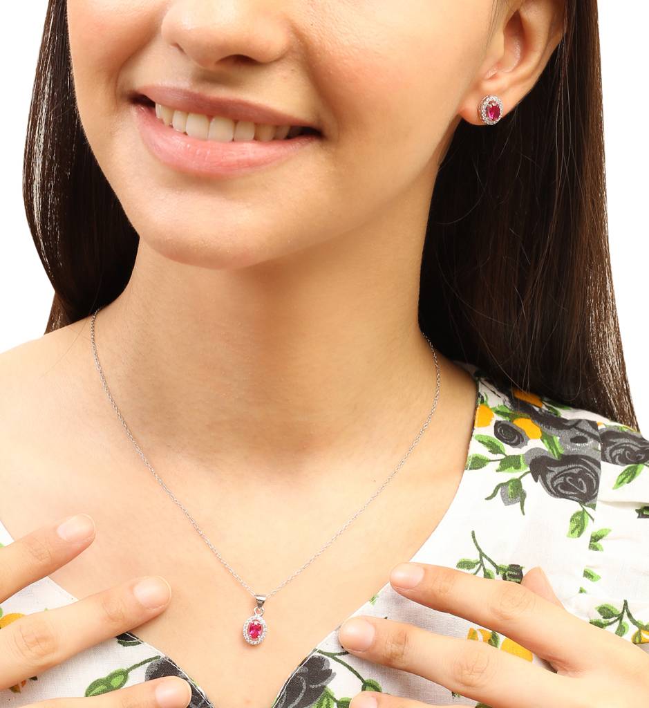 Iski Uski 925 Sterling Silver Arohi Ruby Pendant Set