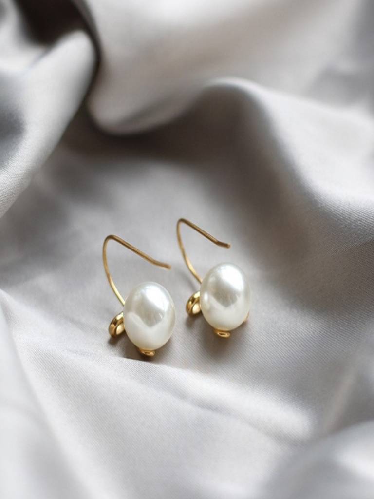 Bow And Pearl Ear Hook Earrings 18K Gold Plated Waterproof Anti-Tarnish : AJY1025E012
