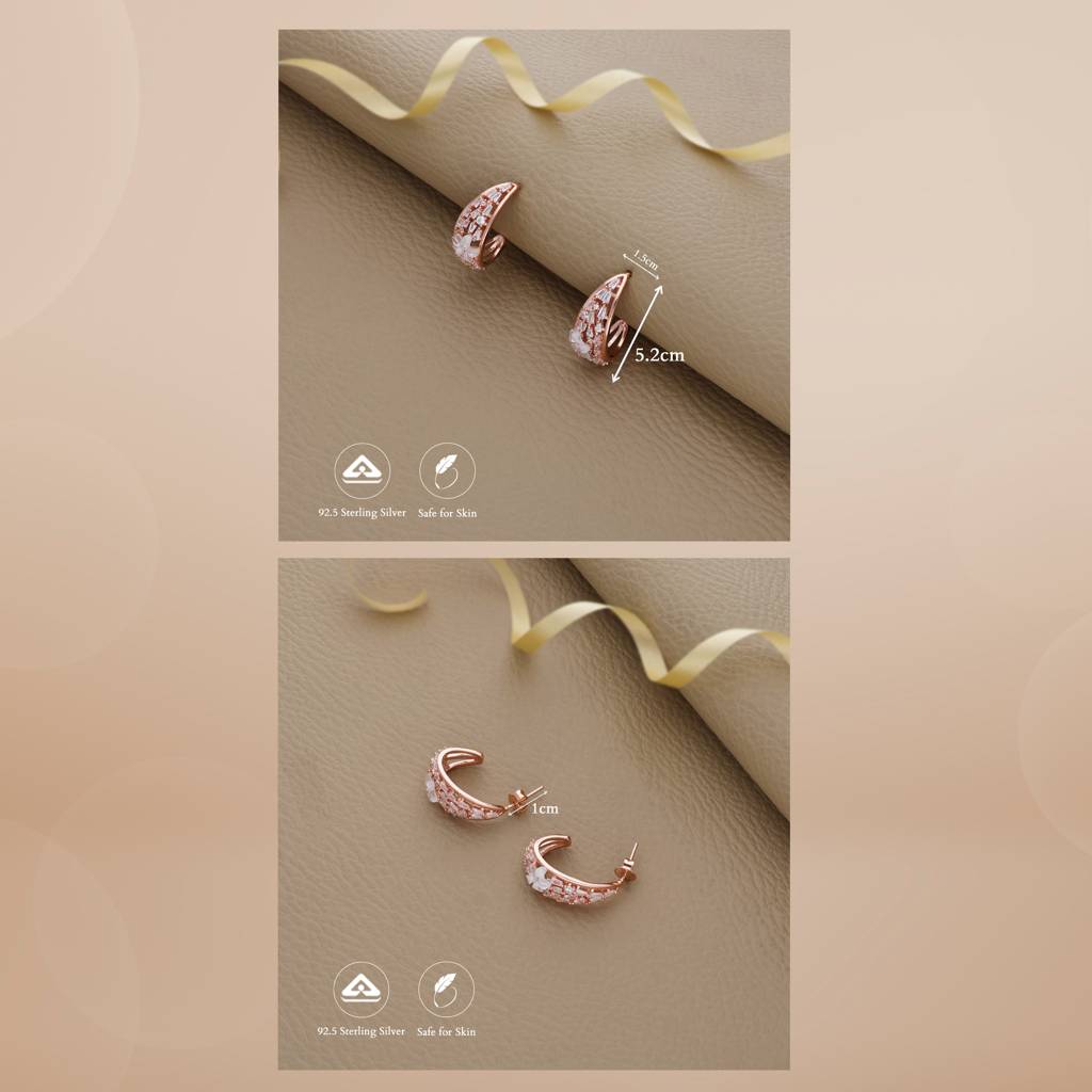 Shine On Rose Gold Polish Silver Hoop Earrings : EHK-4