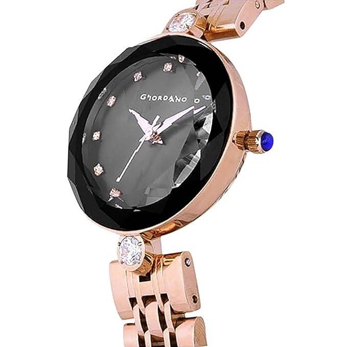 Giordano Eleganza Collection Round Analog Watch For Women, Diamond-Set With Metal Strap Ladies Water Resistant W : GZ-60014-33