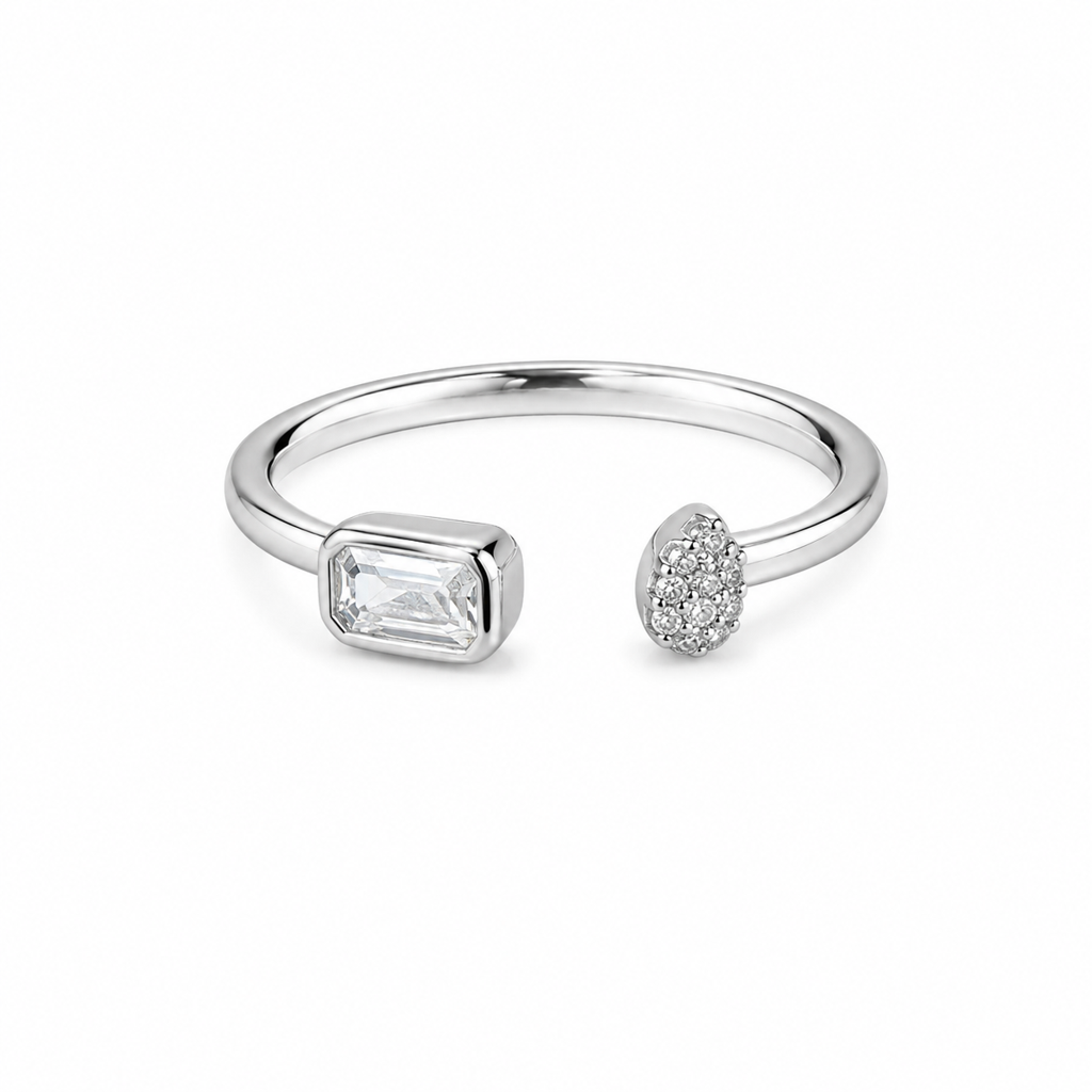 925 Silver Baguette & Teardrop Open Ring : LR22520