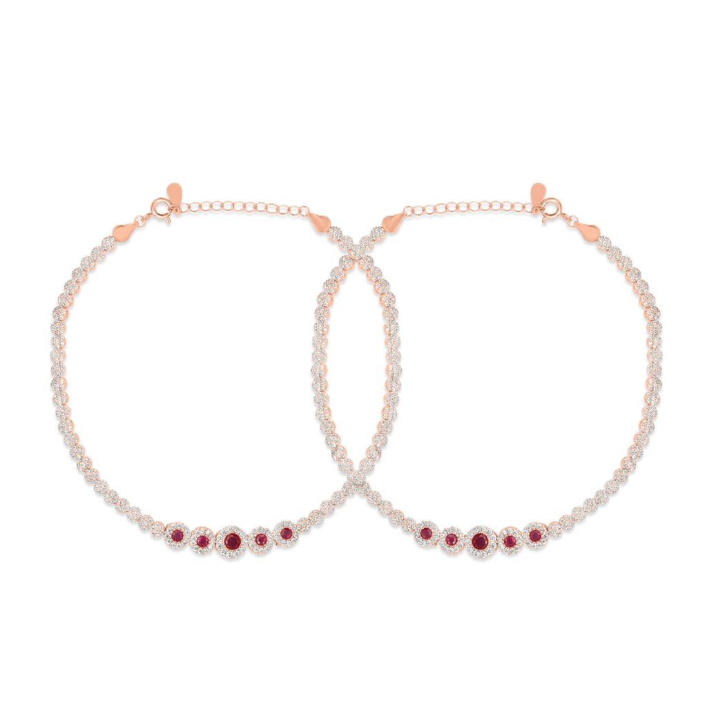 Cz Studded Rose Gold 925 Sterling Silver Chain Anklet : ANK-60391-PAIR-RG