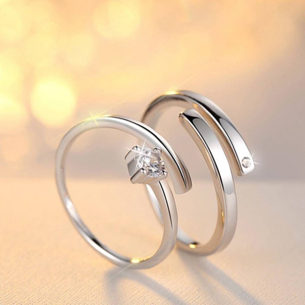 Silver Plated Trendy Elegant Austrian Crystal Couple Lovers Anniversary Engagement Promise Rings For Men And Women|Ra : PFCCR1