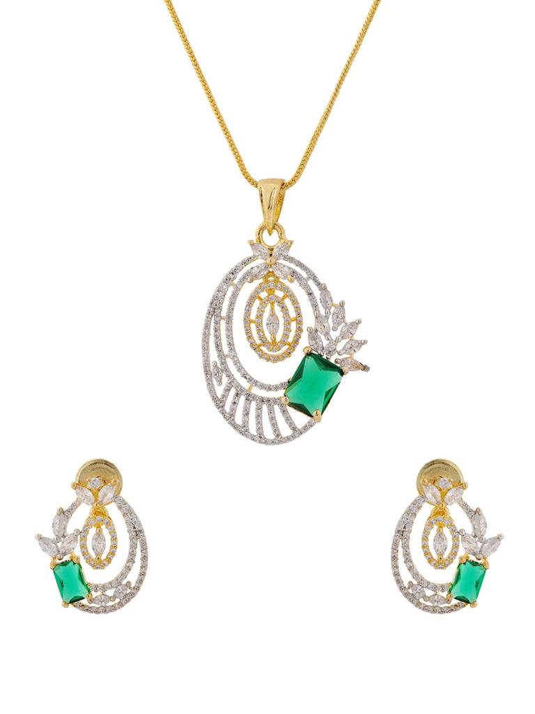 Gold Elegance Emerald Aura American Diamond Pendant Set : 8905124569704