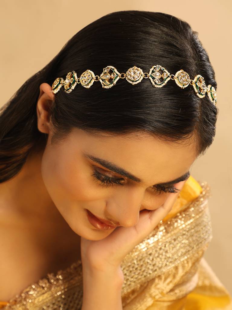 22K Gold Plated Kundan Ornate Royal Matha Patti : YI24A0471H