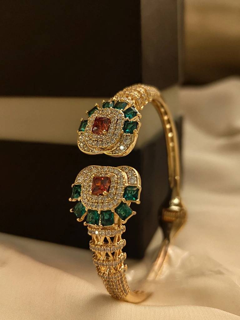 Ethnic Multicolor Stone Studded Cuff Â 18K Gold Plated, 316L Stainless Steel, Ad & Cz Stones : S925B502EMSSC