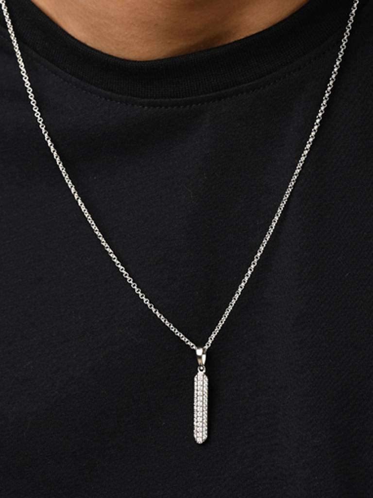 925 Silver Platinum Plated Swiss Zircon Walter Men Pendant Necklace With Chain Gift For Men & Boys : CSMNP25