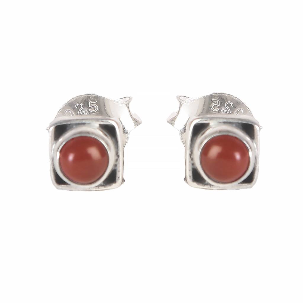 925 Sterling Silver Carnelian Eartops For Women |Natural Gemstone Jewelry | Elegant Gift : FU-1021