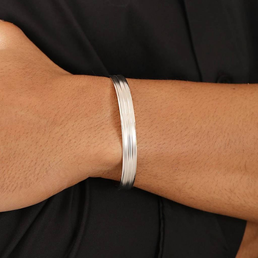 Modern Elegance Rhodium Plated 925 Sterling Silver Men'S Bracelet : BR-80375-R