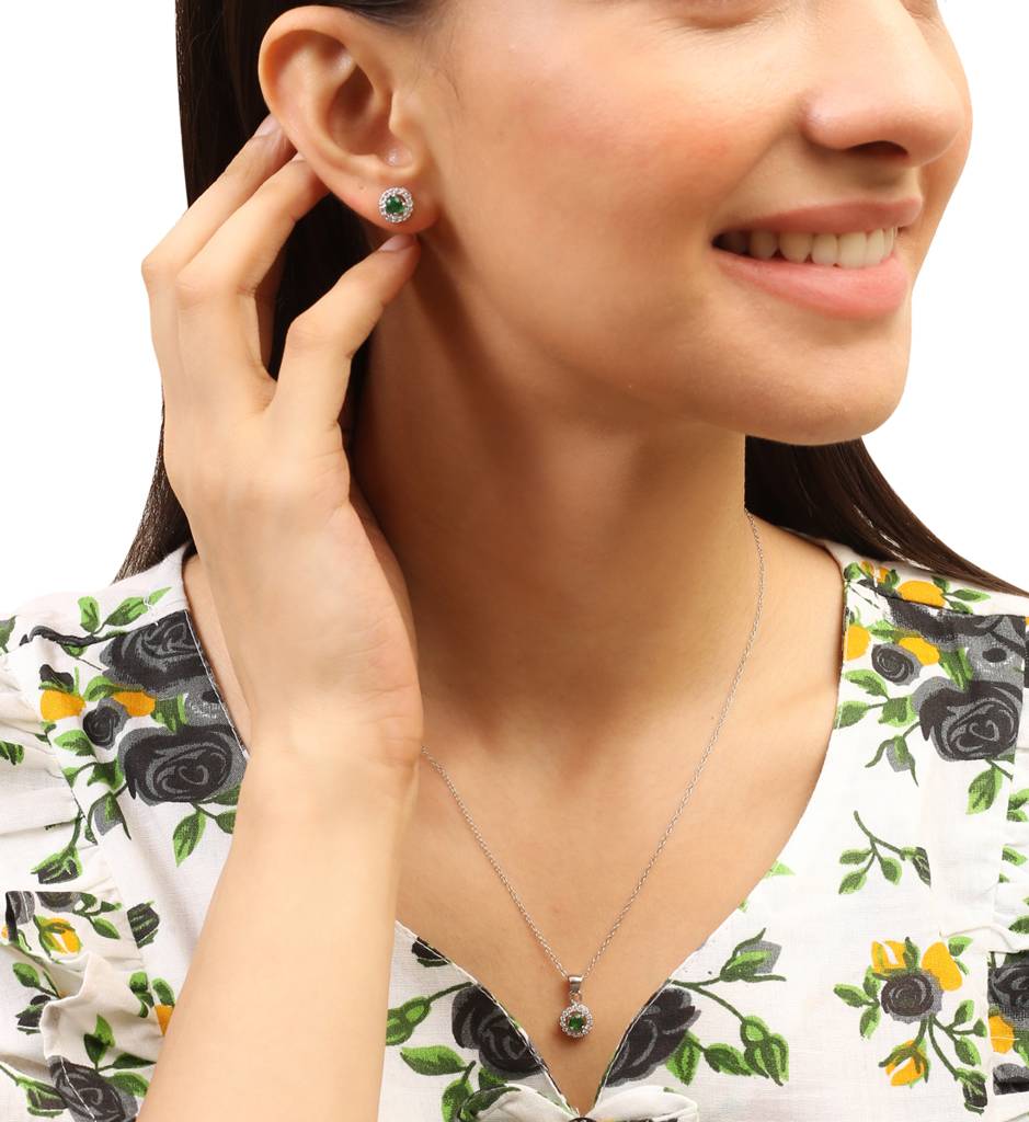 Iski Uski 925 Sterling Silver Evara Emerald Pendant Set