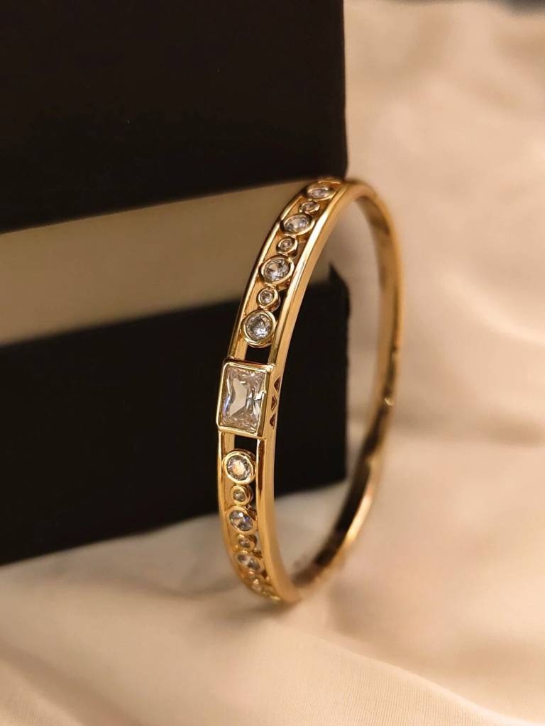 Aurum Deco Cuff Â Rose Gold | Square & Round Ad Stones | Luxe Press-Lock Fit : S925B505ADC