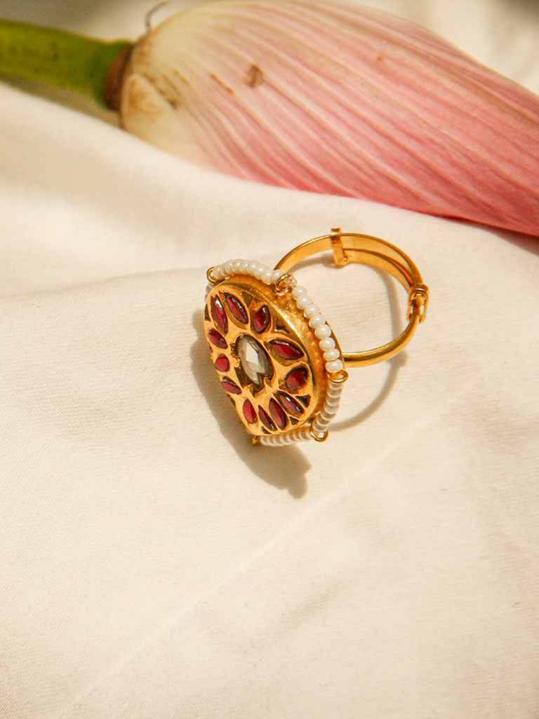 Polki Jadau Gold Plated Silver Ring : U125SG010R0122