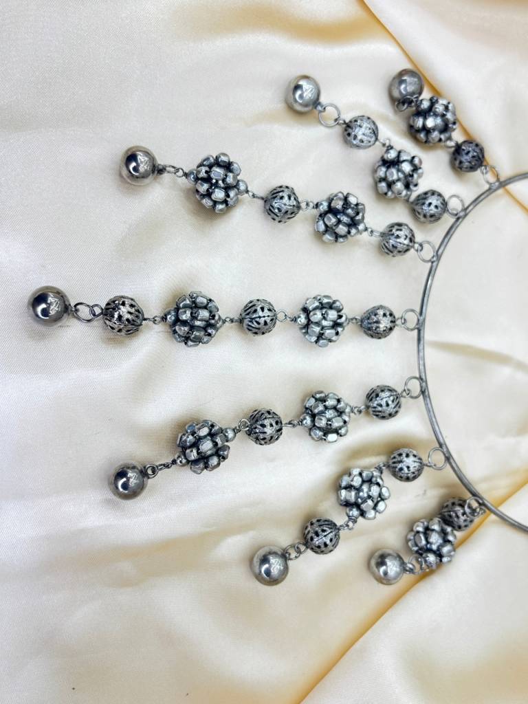 Antique Oxidised Engraved Bead Statement Boho Hasli Choker Necklace : VI26NK0106