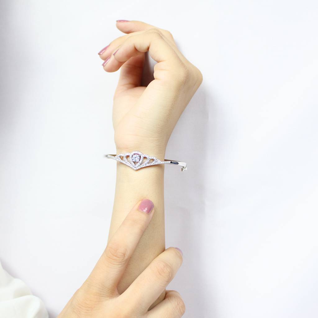 925 Pure Silver Crown Shaped Bracelet | Princess Crown Bangle Bracelet For Women : BR1008