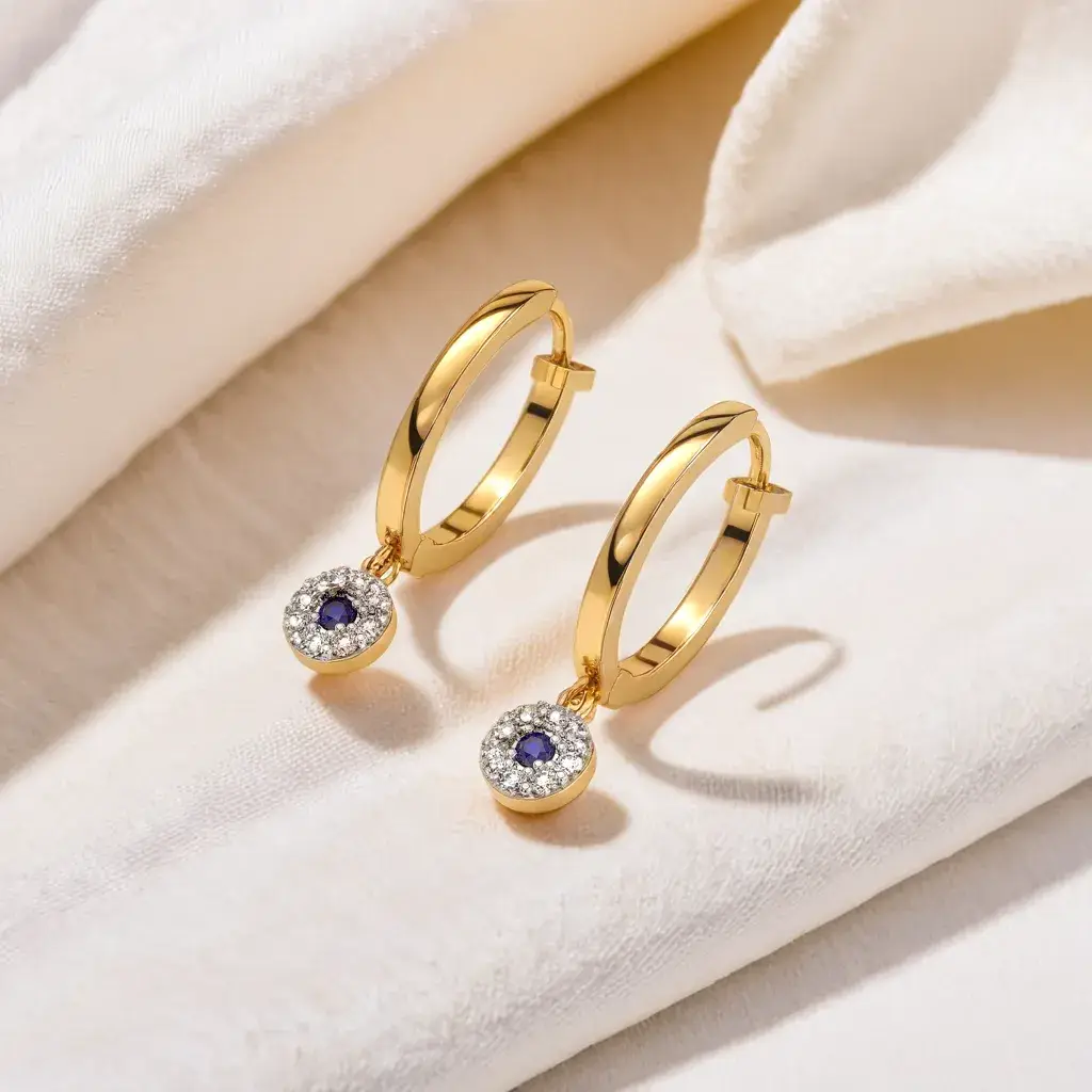 Evil Eye Huggies - Lab Diamond Earrings : LLER0110